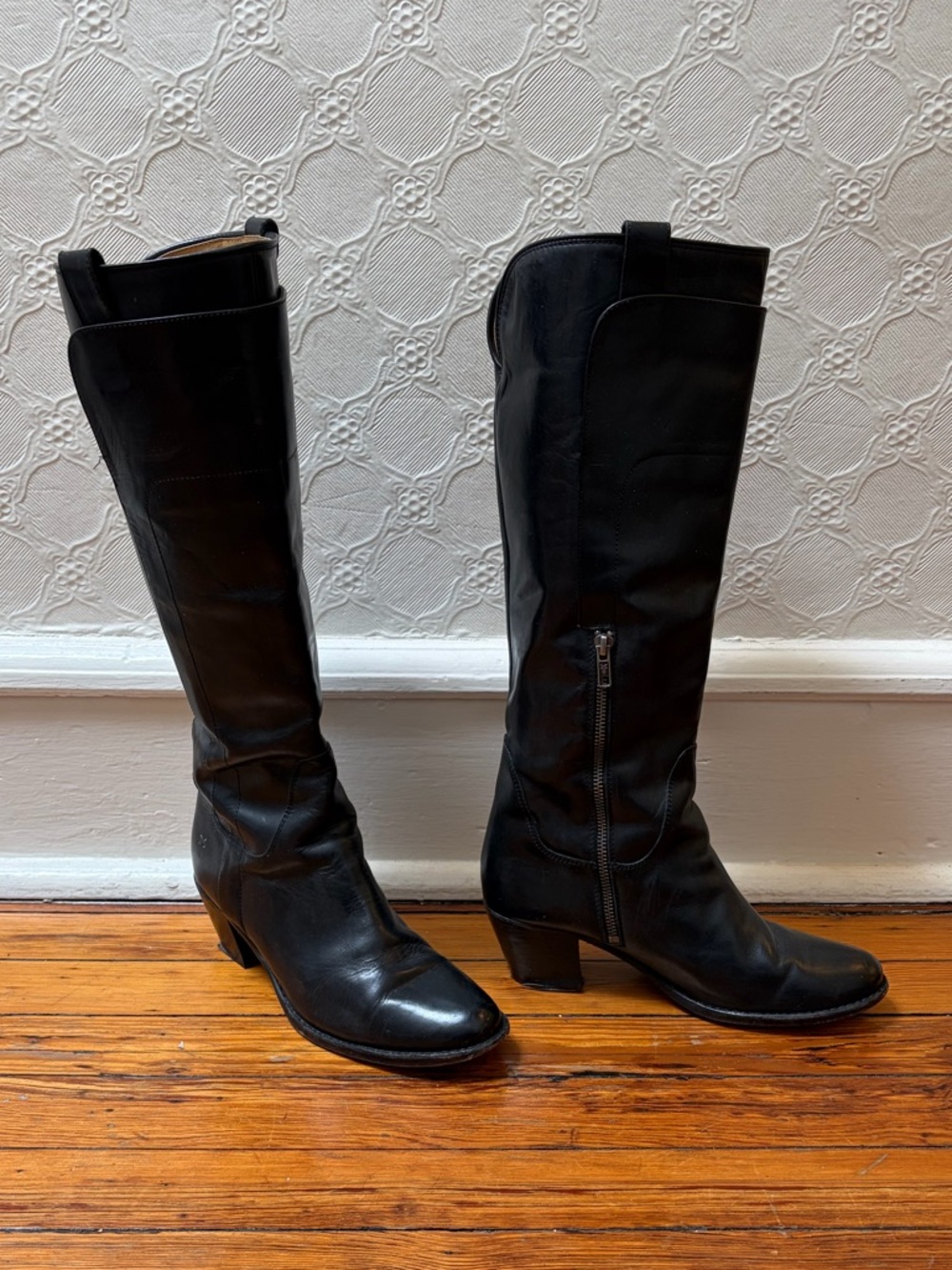 Frye knee high black leather boots